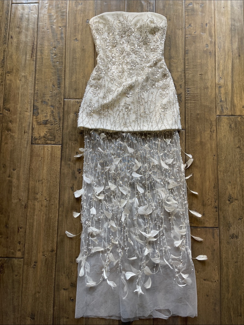Delfi Collective Salma Bead & Feather Strapless Gown - Picture 6 of 13